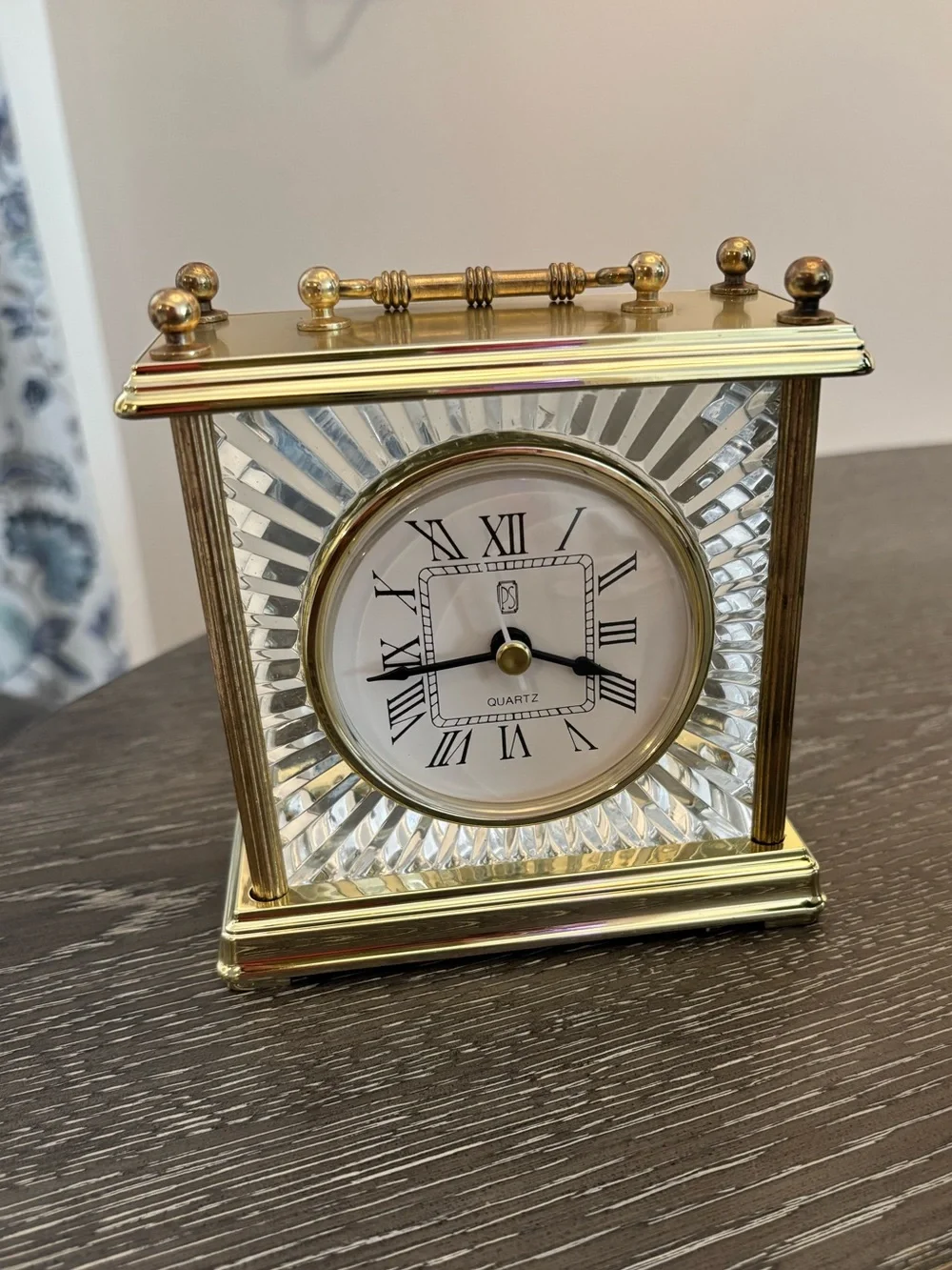 Vintage Paul Sebastian (PS) Quartz Desk Clock Polished Brass/Faceted Crystal